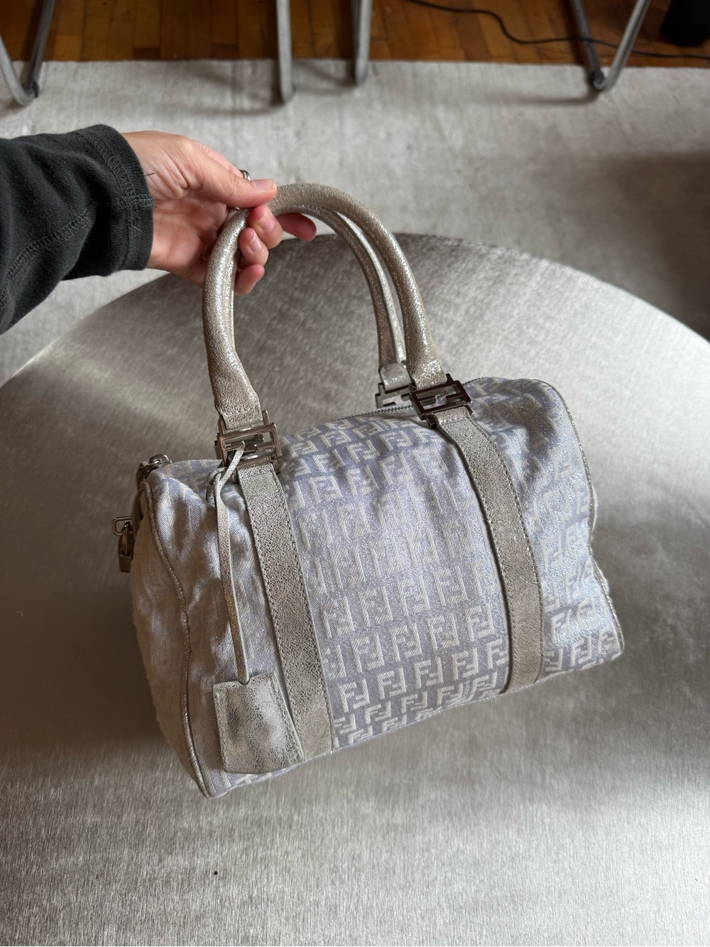 FENDI SILVER GLITTER FF ZUCCA BOWLER AUTHENTIC